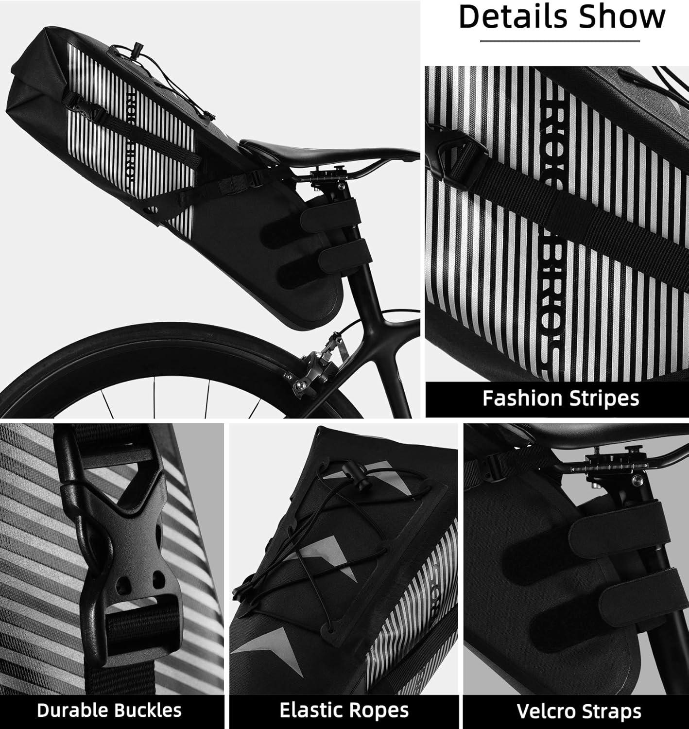 imageROCKBROS Bikepacking Bag Waterproof Bike Saddle Bag Large Capacity Bikepacking Seat Bag Road Mountain Bike Seat Bag Max 10LMax 10L