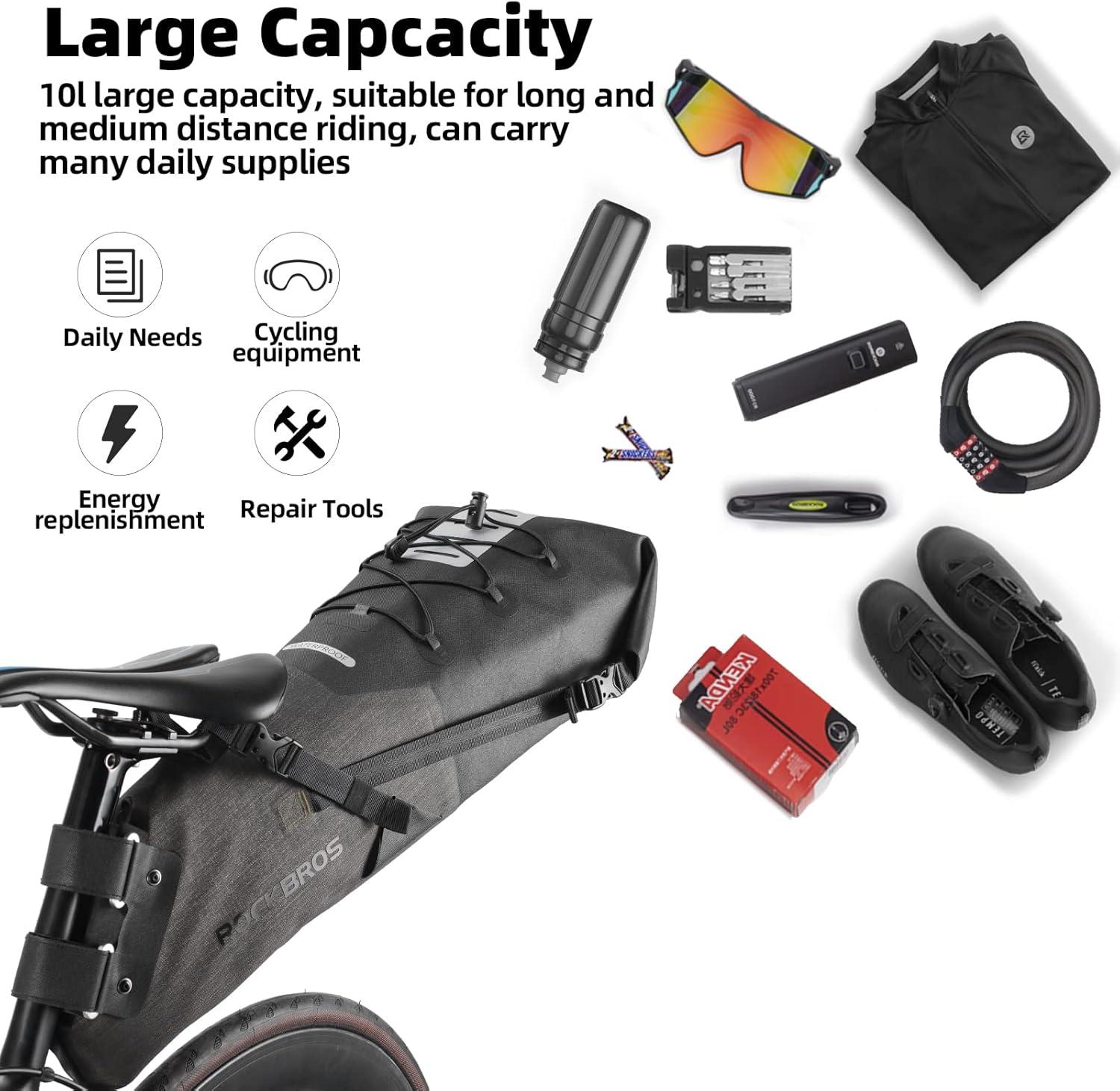 imageROCKBROS Bikepacking Bag Waterproof Bike Saddle Bag Large Capacity Bikepacking Seat Bag Road Mountain Bike Seat Bag Max 10LMax 14L