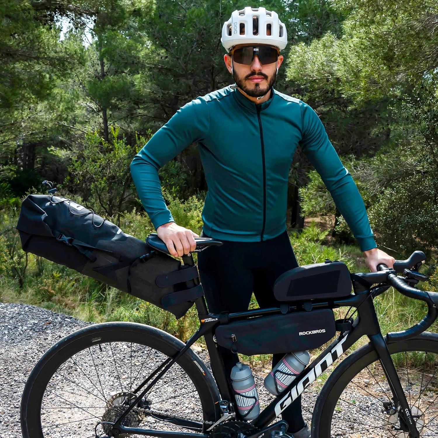imageROCKBROS Bikepacking Bag Waterproof Bike Saddle Bag Large Capacity Bikepacking Seat Bag Road Mountain Bike Seat Bag Max 10LMax 14L