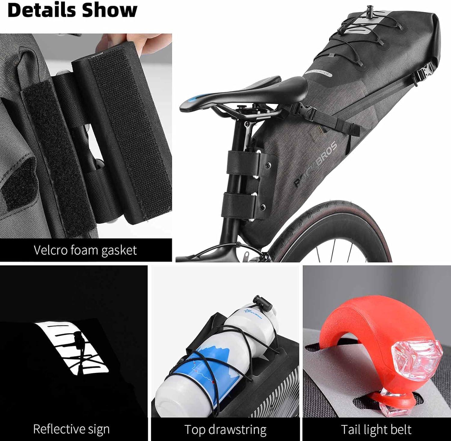 imageROCKBROS Bikepacking Bag Waterproof Bike Saddle Bag Large Capacity Bikepacking Seat Bag Road Mountain Bike Seat Bag Max 10LMax 14L