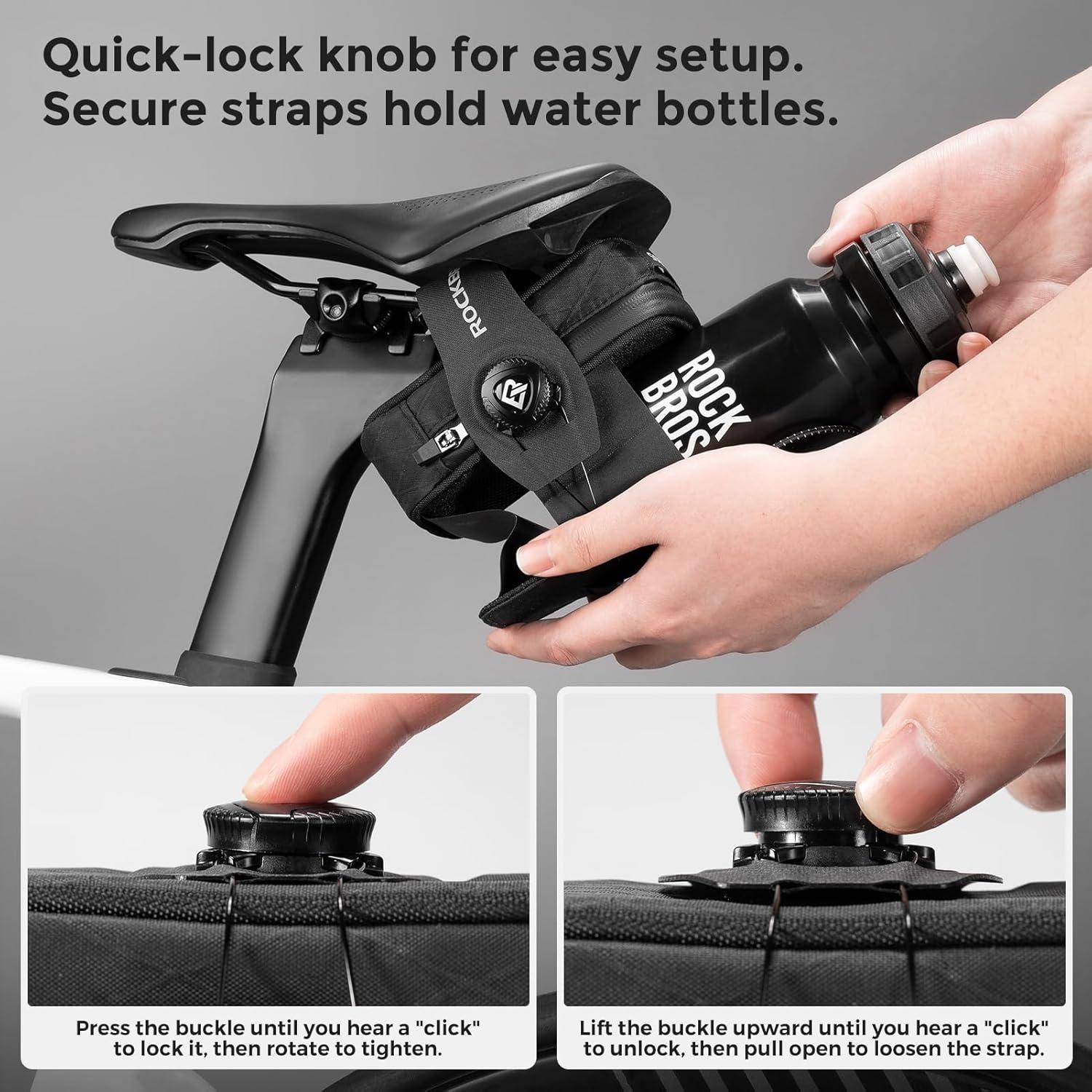imageROCKBROS WaterResistant Bike Saddle Bag with Water Bottle Holder amp Taillight Hanger Large Capacity Rear Seat Pack for Road amp Mountain CyclingBlack and white lines