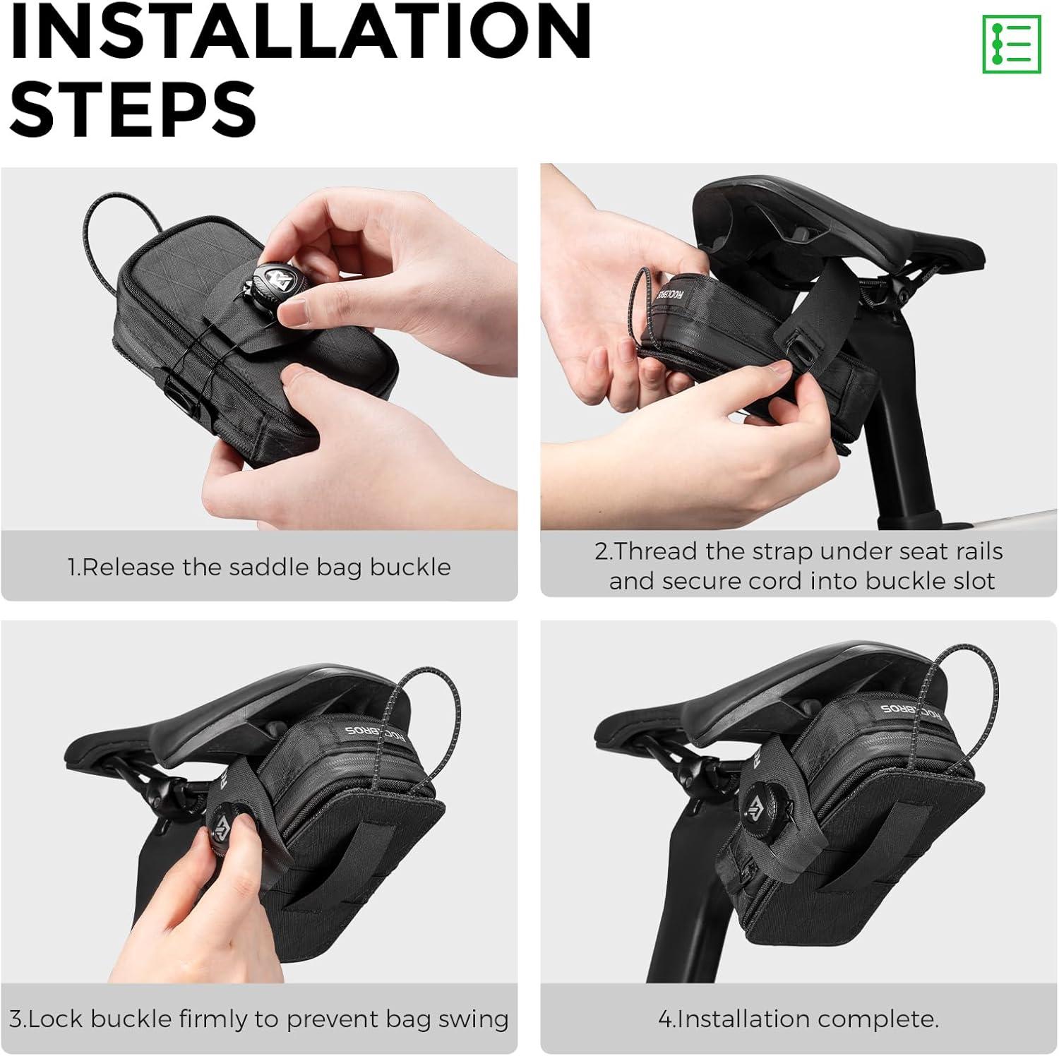imageROCKBROS WaterResistant Bike Saddle Bag with Water Bottle Holder amp Taillight Hanger Large Capacity Rear Seat Pack for Road amp Mountain CyclingBlack and white lines