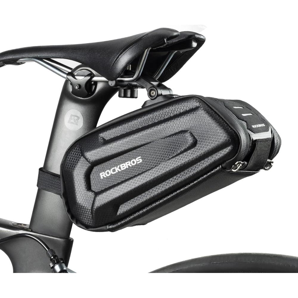 imageROCKBROS Bicycle Saddle Bag Under Seat 3D Hard Shell Bike Seat Bag With Silver Reflective Strip for Mountain Road Bikes Quick Release 17L