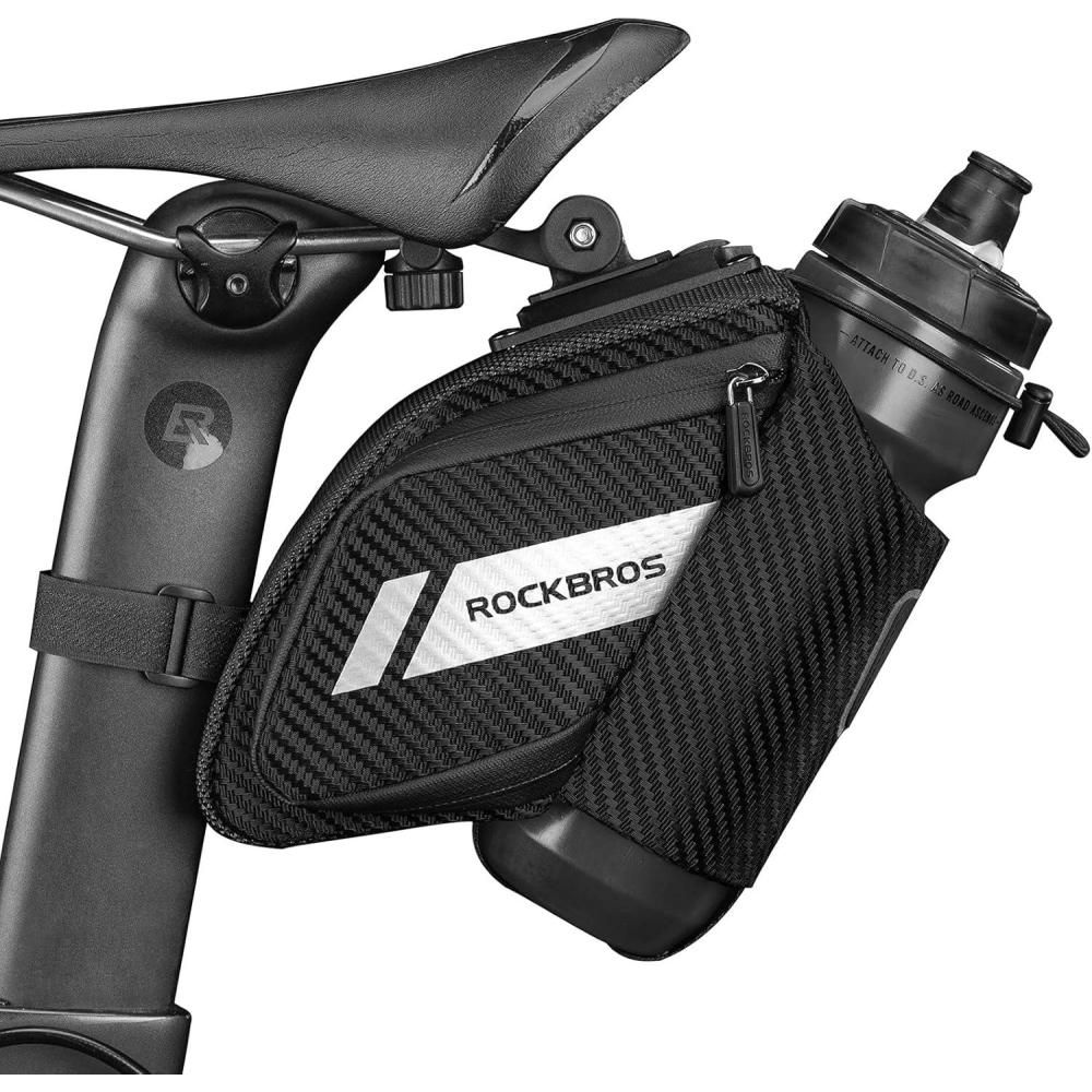 imageROCKBROS Bike Saddle Bag Bike Seat Bag with Water Bottle Holder Bicycle Bag Under Seat Waterproof for Road BikeBLACK1