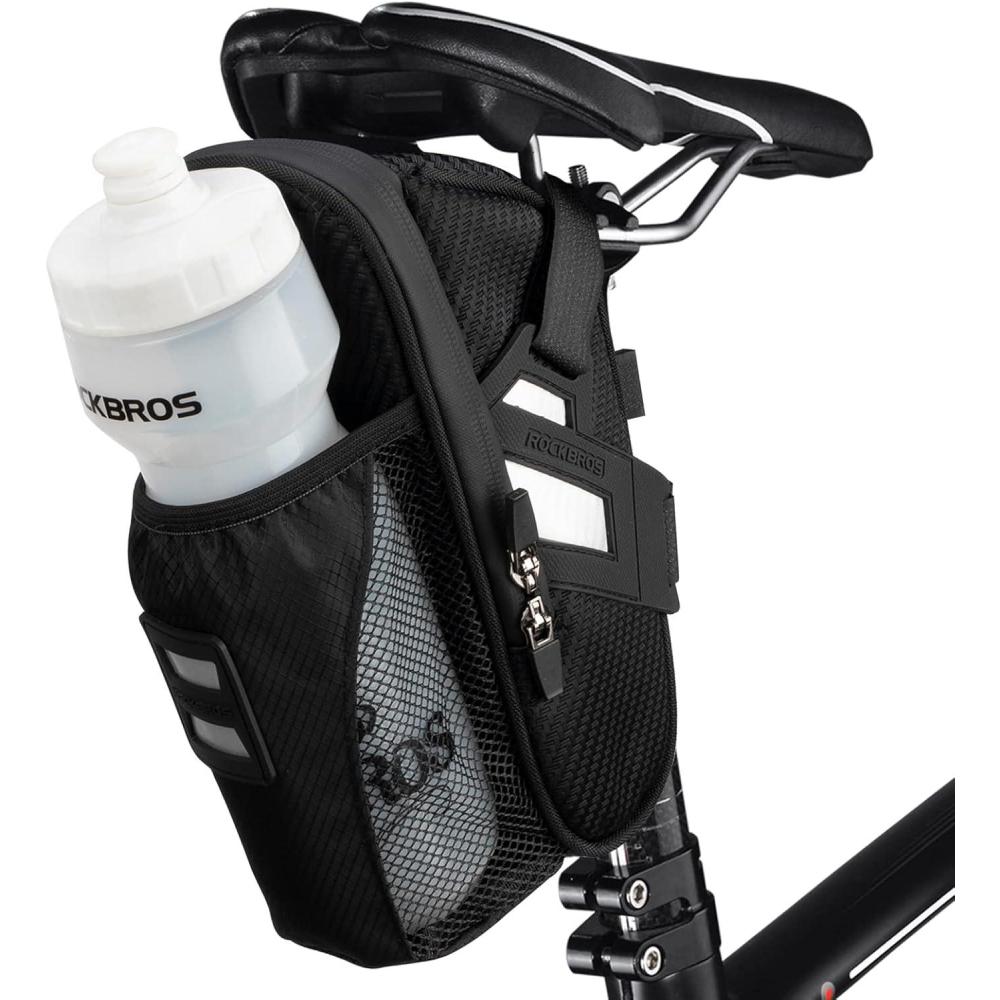 imageROCKBROS Bike Saddle Bags with Water Bottle Pouch Waterproof Bike Bags Under Seat Pack for Mountain Road Bike Saddle Bag Bicycles Storage Bag 16LBlack