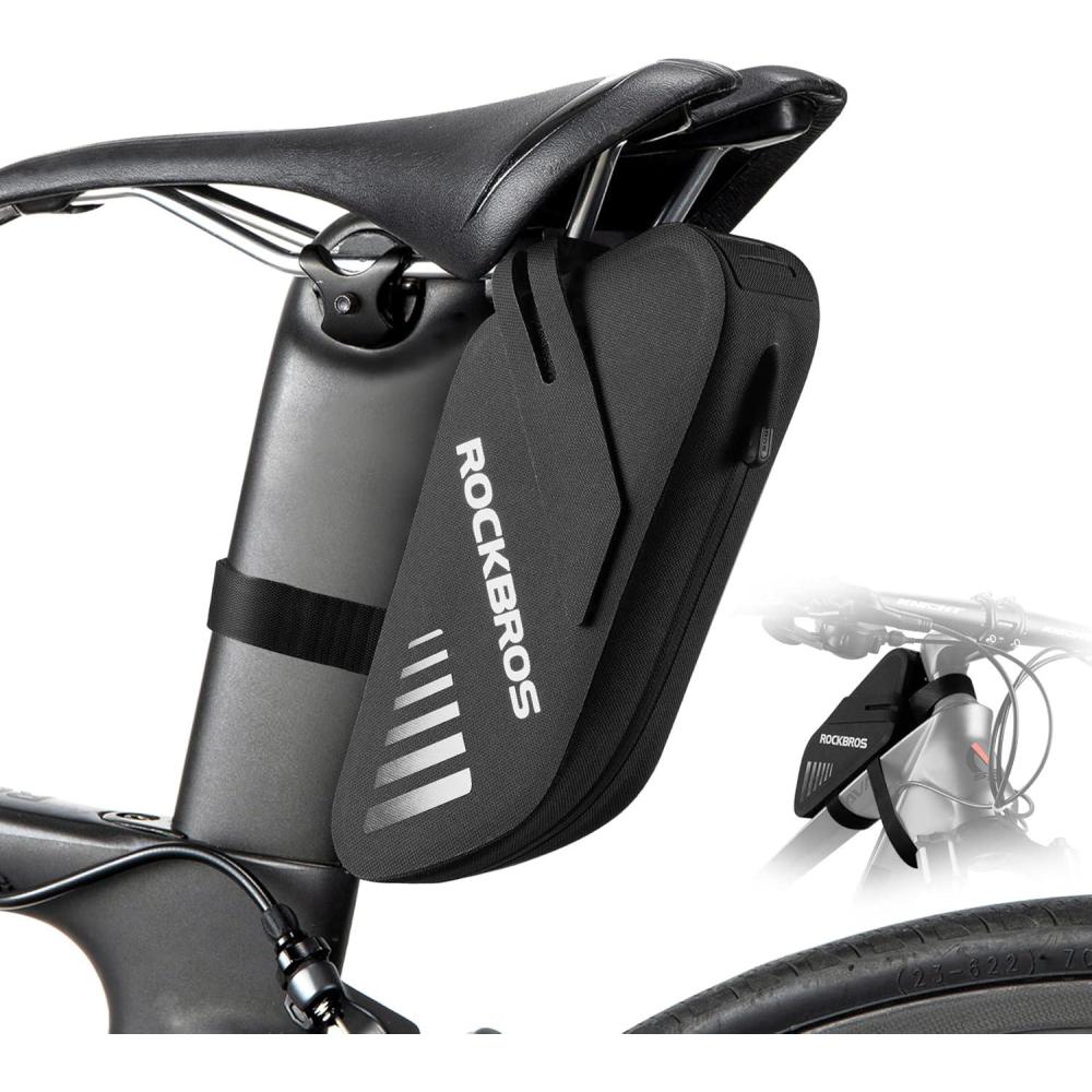 imageROCKBROS Bike Seat Bag Waterproof 06L Bike Seat Bag Frame Bag Lightweight Bike Saddele Bag Top Tube Bag Bike Accessories for Mountain MTB Road Foldable Bikes