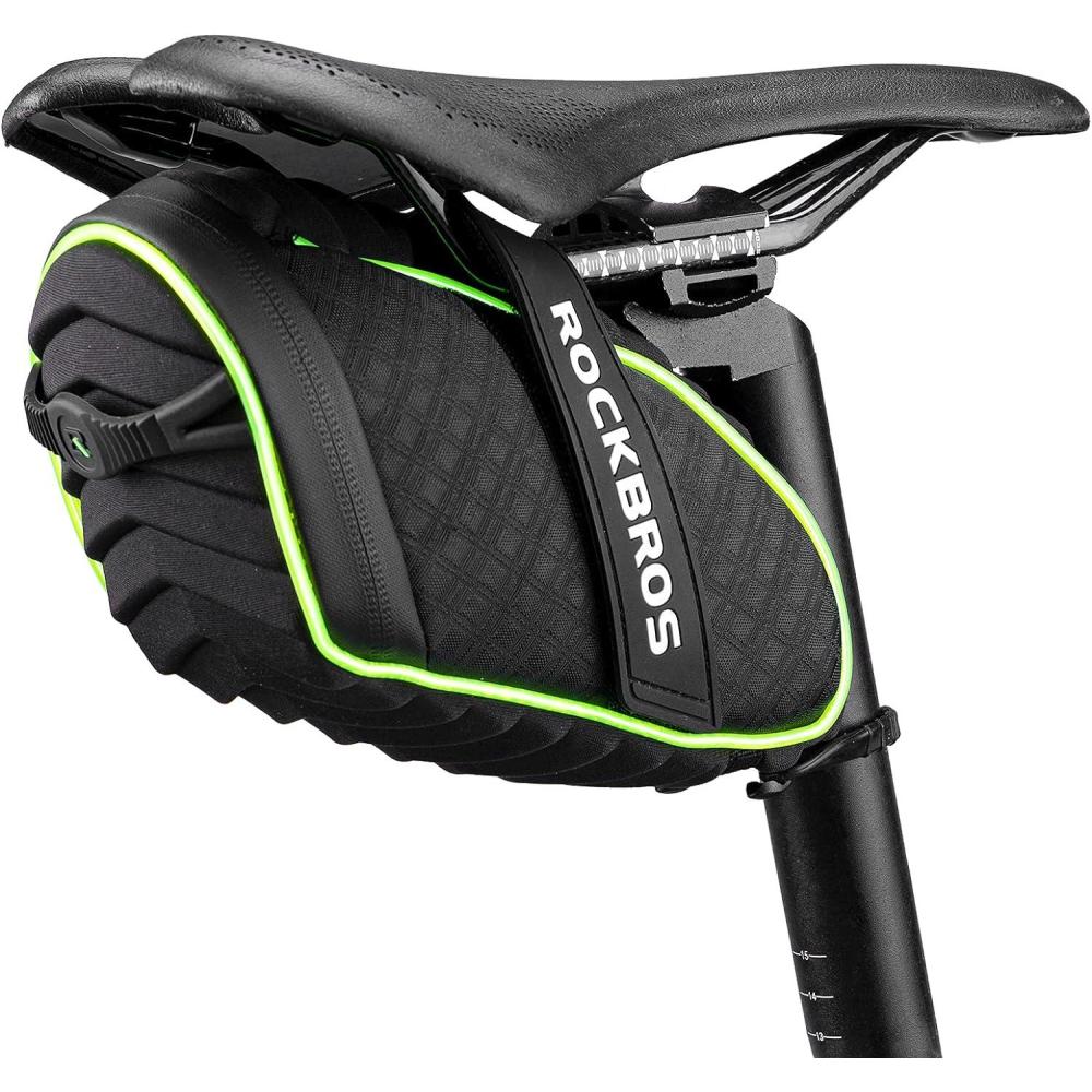 imageROCKBROS Bike Seat Bag with LED Light Waterproof 3D Shell Bicycle Saddle Bag with Rain Cover for Road amp Mountain Bikes