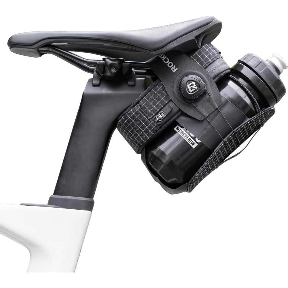 imageROCKBROS WaterResistant Bike Saddle Bag with Water Bottle Holder amp Taillight Hanger Large Capacity Rear Seat Pack for Road amp Mountain CyclingBlack and white lines