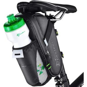 ROCKBROS Bike Saddle Bags with Water Bottle Pouch Waterproof Bike Bags Under Seat Pack for Mountain Road Bike Saddle Bag Bicycles Storage Bag 1.6L(Black Green)