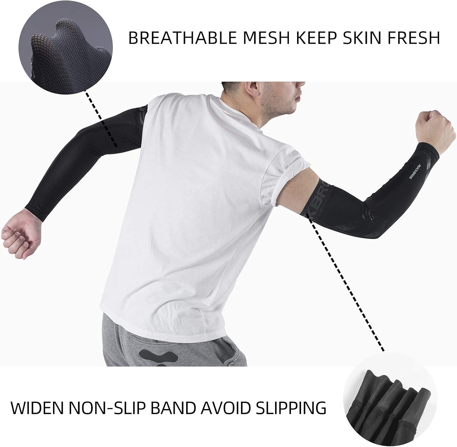 imageROCKBROS Arm Sleeves for Men Women UV Protection UPF 50 Cooling Sun Sleeves Tattoo CoverBlack