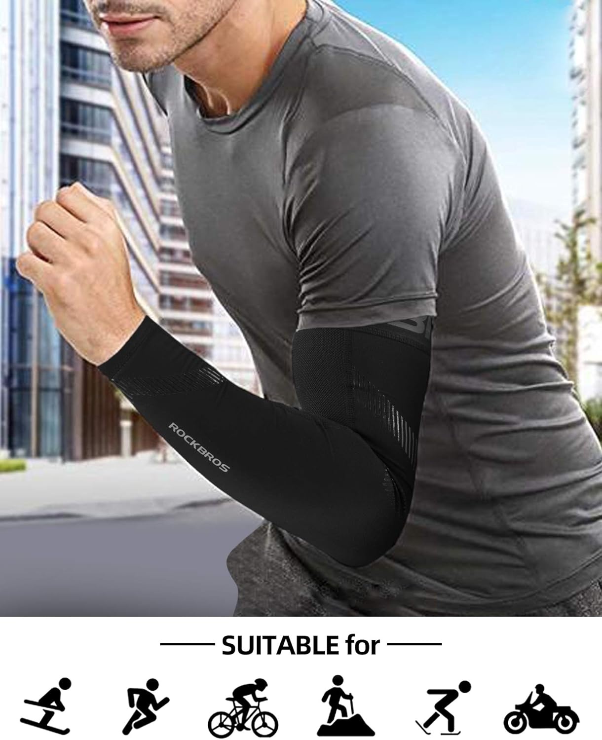 imageROCKBROS Arm Sleeves for Men Women UV Protection UPF 50 Cooling Sun Sleeves Tattoo CoverBlack