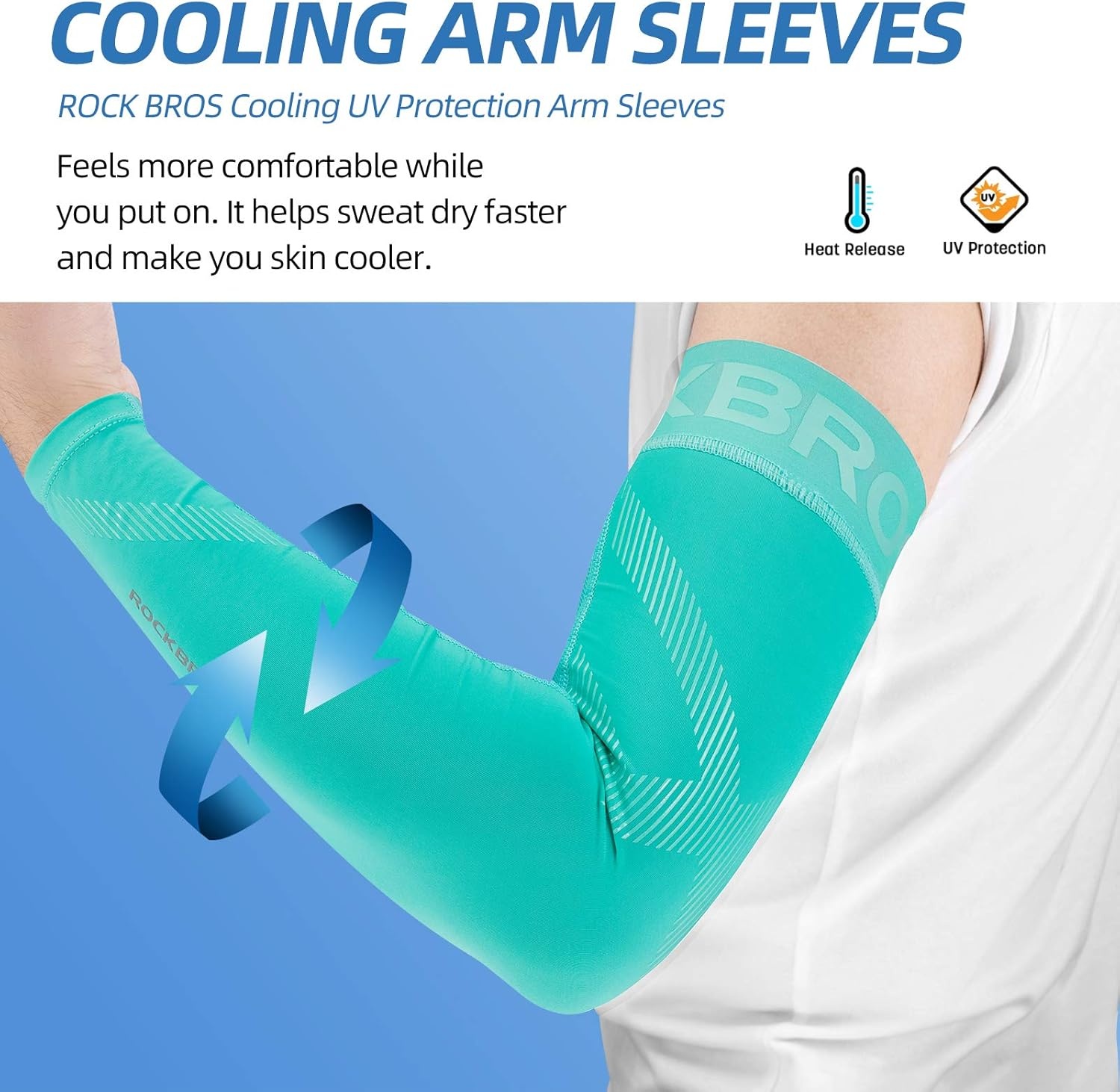 imageROCKBROS Arm Sleeves for Men Women UV Protection UPF 50 Cooling Sun Sleeves Tattoo CoverBlue