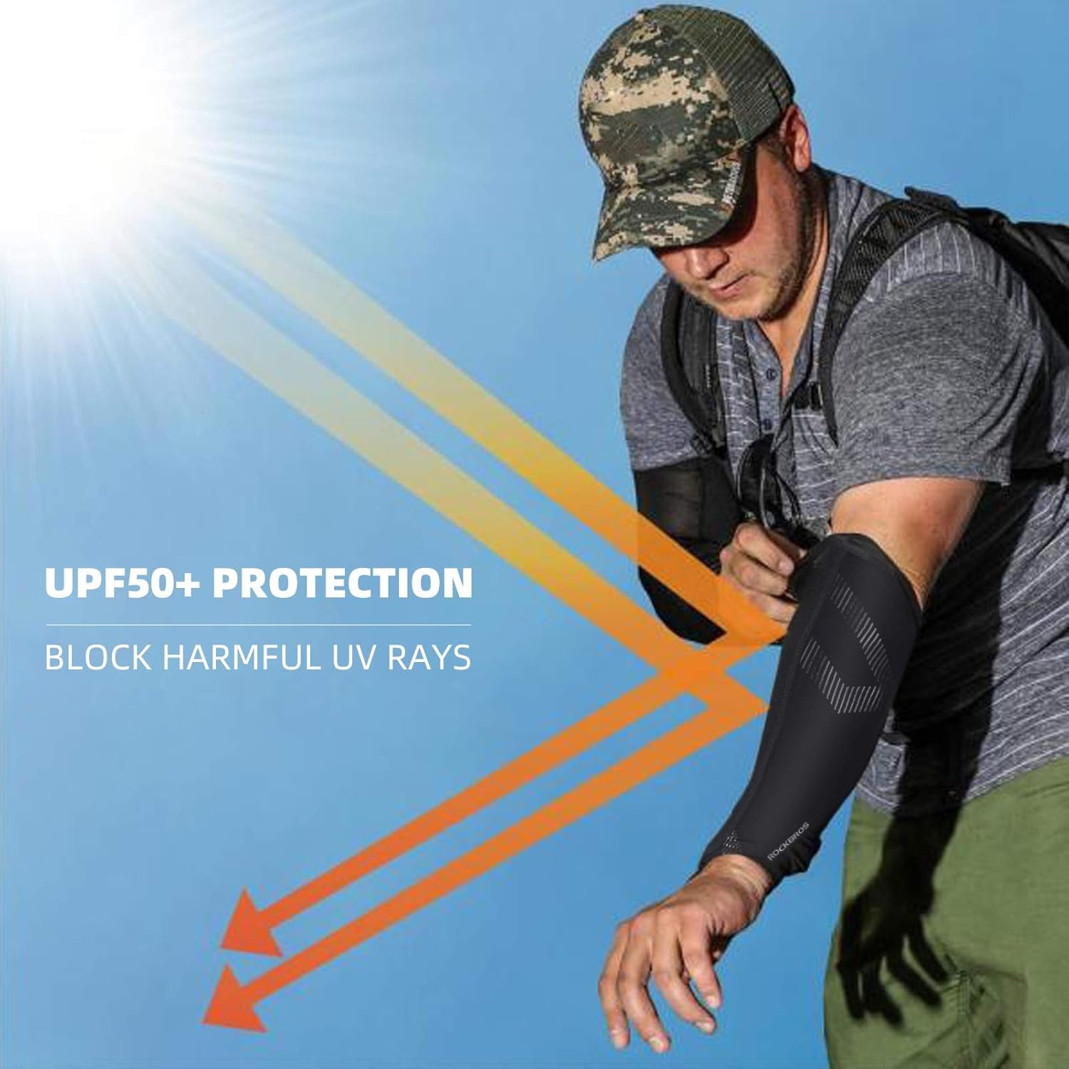 imageROCKBROS Arm Sleeves for Men Women UV Protection UPF 50 Cooling Sun Sleeves Tattoo CoverBlue