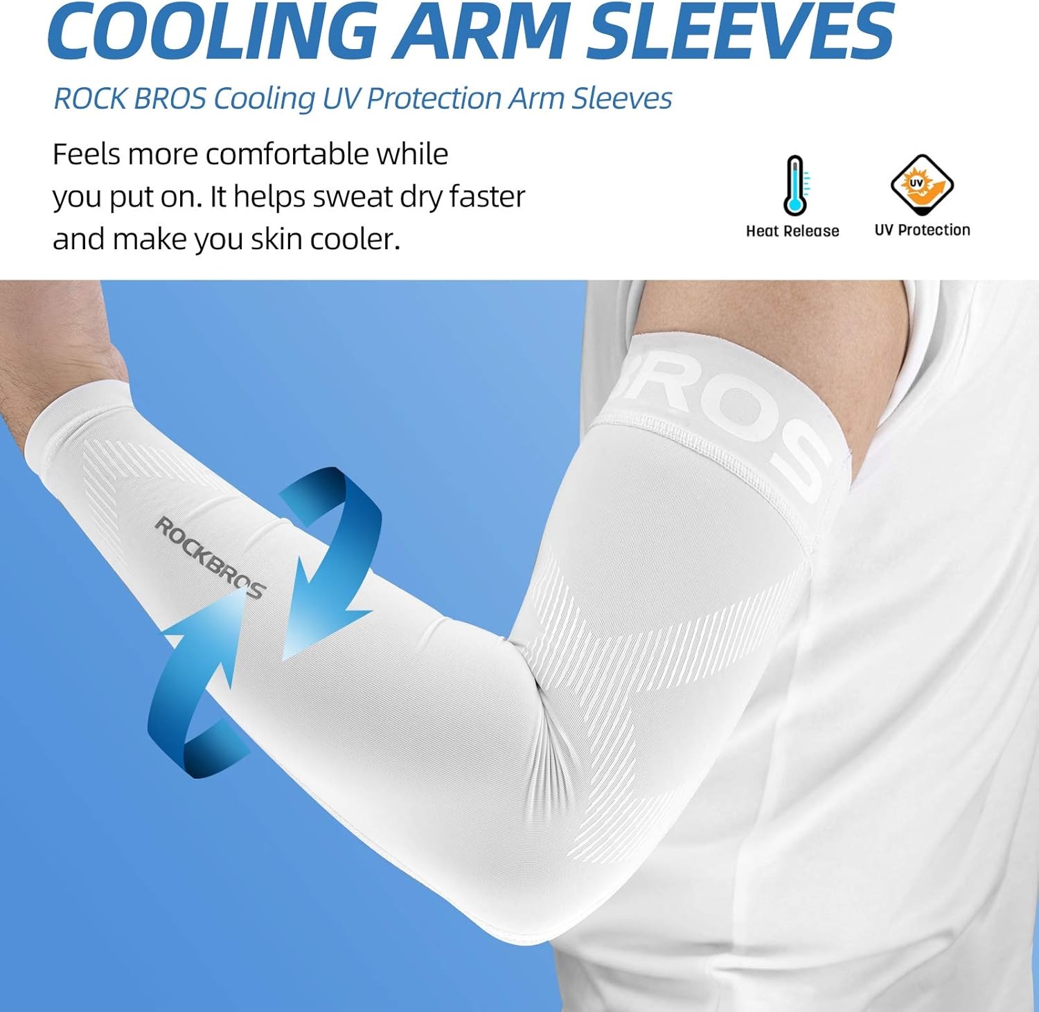 imageROCKBROS Arm Sleeves for Men Women UV Protection UPF 50 Cooling Sun Sleeves Tattoo CoverWhite