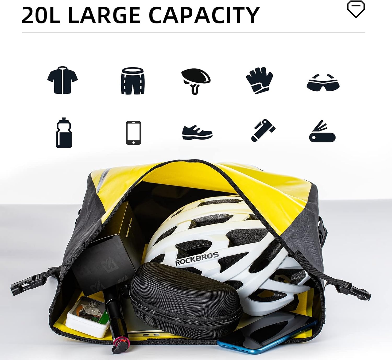 imageROCKBROS Bike Pannier Waterproof 27L Large Capacity Bike Bag Rear Rack Bicycle Pannier Bag Waterproof for Grocery Touring Cycling Triangle Grey1Triangle Yellow2