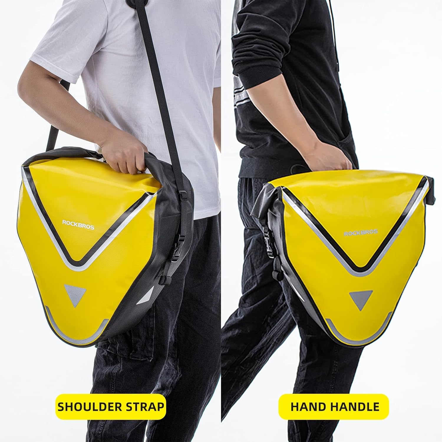 imageROCKBROS Bike Pannier Waterproof 27L Large Capacity Bike Bag Rear Rack Bicycle Pannier Bag Waterproof for Grocery Touring Cycling Triangle Grey1Triangle Yellow2