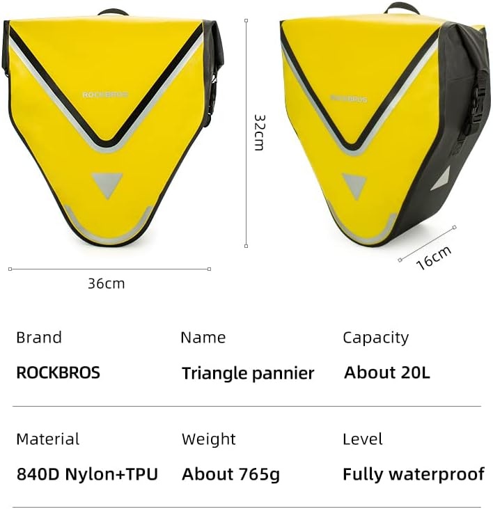 imageROCKBROS Bike Pannier Waterproof 27L Large Capacity Bike Bag Rear Rack Bicycle Pannier Bag Waterproof for Grocery Touring Cycling Triangle Grey1Triangle Yellow2