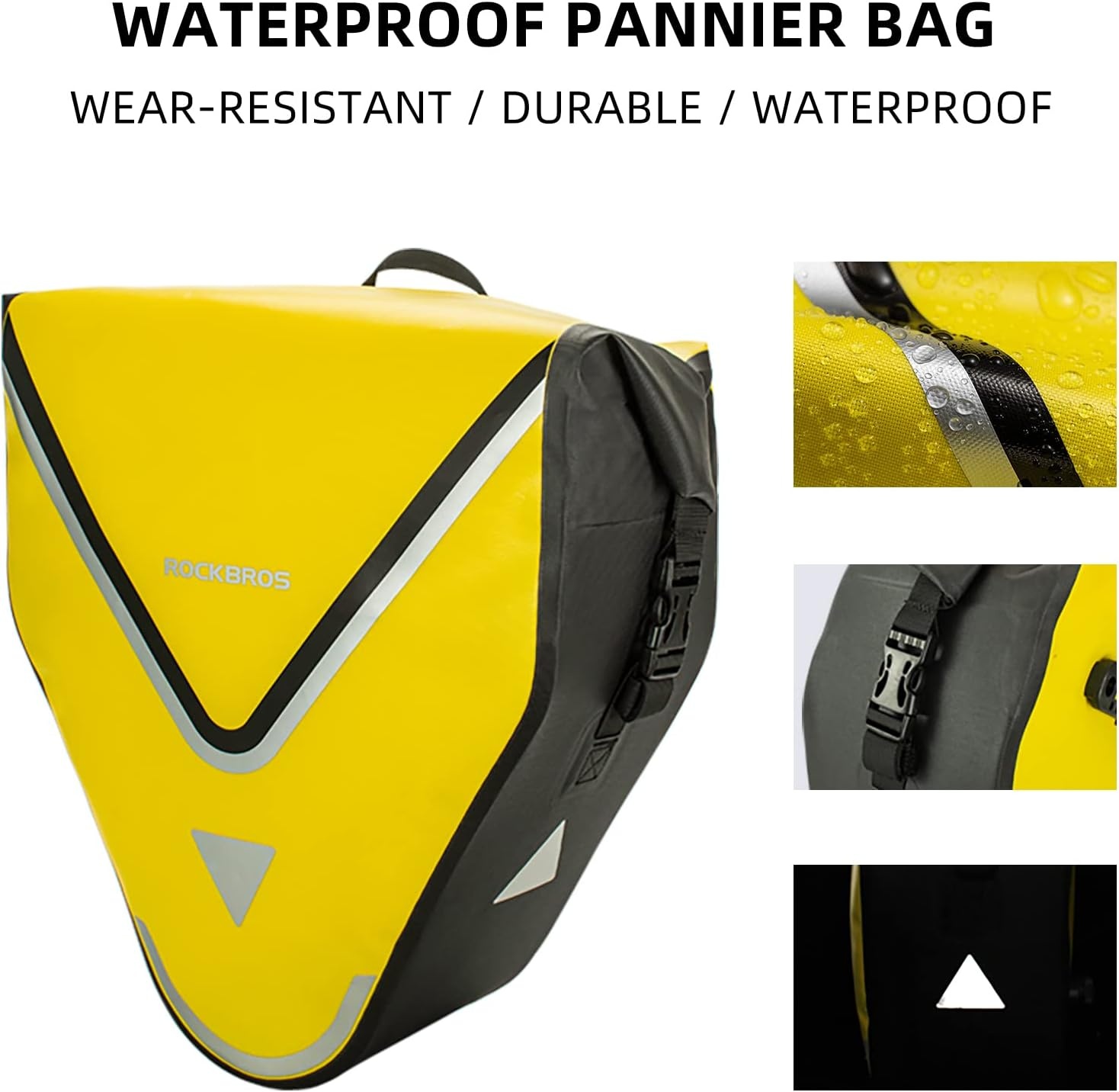 imageROCKBROS Bike Pannier Waterproof 27L Large Capacity Bike Bag Rear Rack Bicycle Pannier Bag Waterproof for Grocery Touring Cycling Triangle Grey1Triangle Yellow2