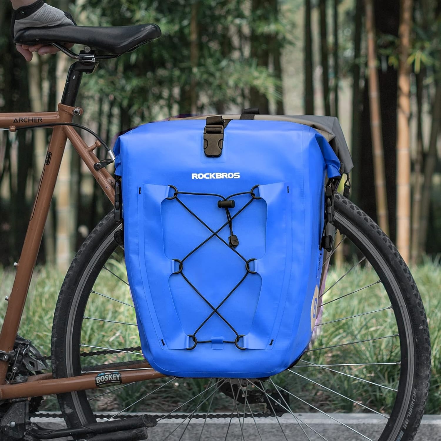 imageROCKBROS Bike Panniers Waterproof Bike Rear Rack Bag Max 30L Large Capacity Bike Rear Panniers for Cycling Traveling Commuting 2 PackBlue1