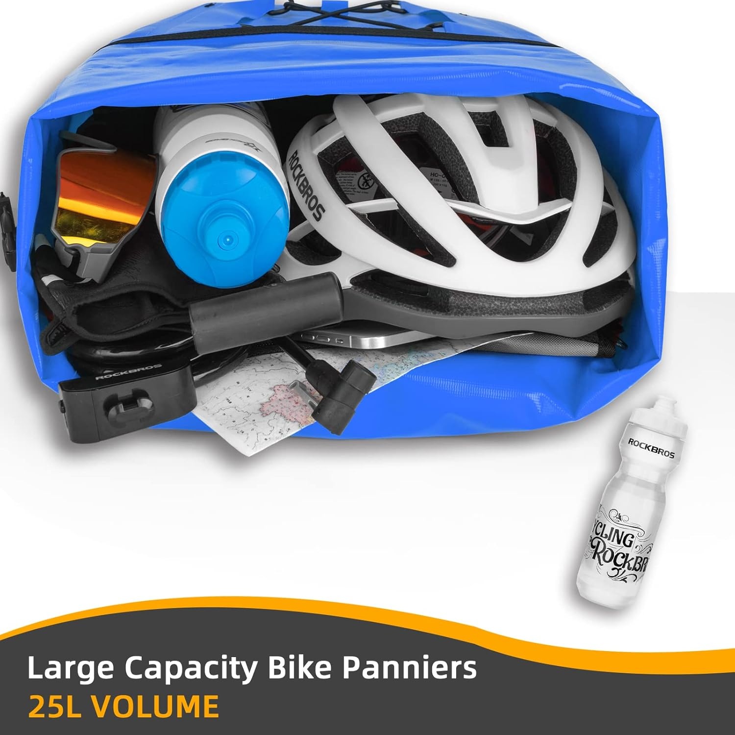 imageROCKBROS Bike Panniers Waterproof Bike Rear Rack Bag Max 30L Large Capacity Bike Rear Panniers for Cycling Traveling Commuting 2 PackBlue1