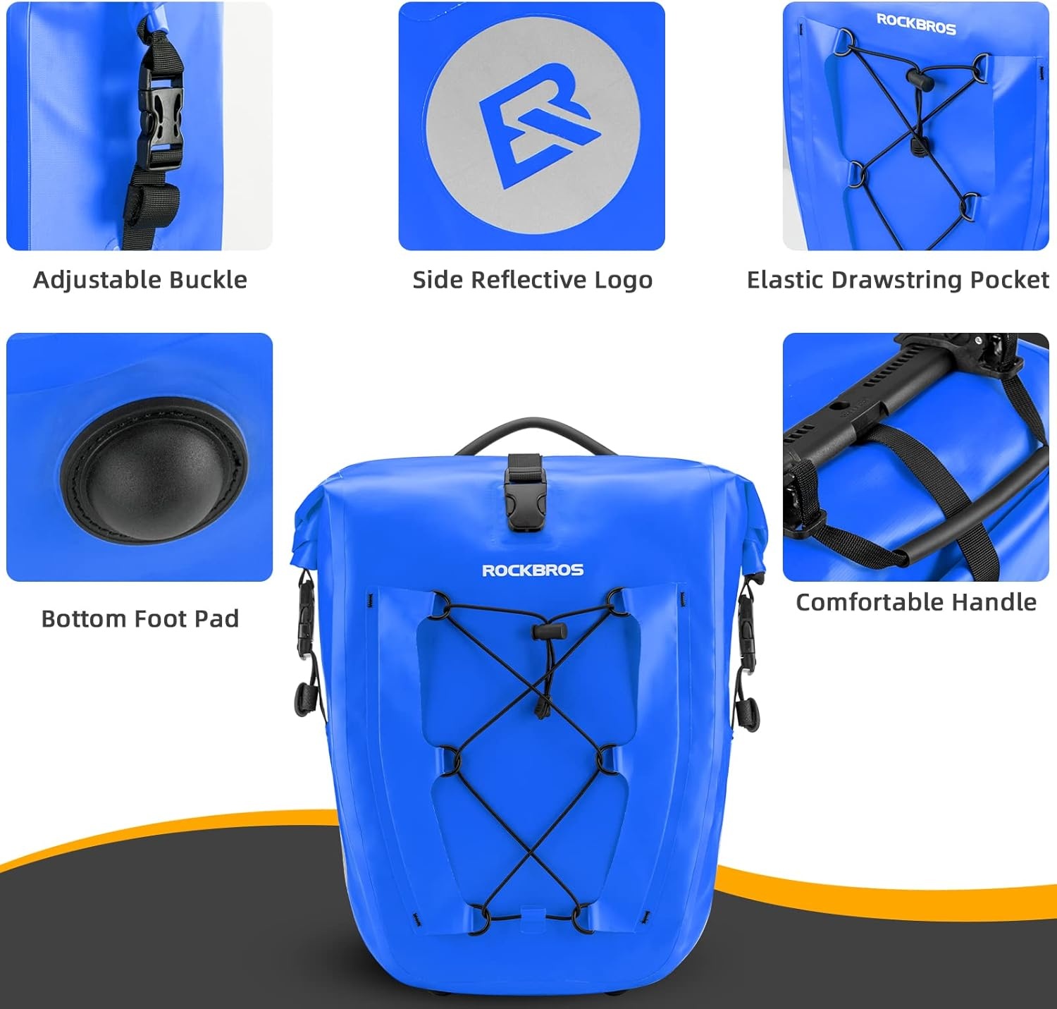 imageROCKBROS Bike Panniers Waterproof Bike Rear Rack Bag Max 30L Large Capacity Bike Rear Panniers for Cycling Traveling Commuting 2 PackBlue1