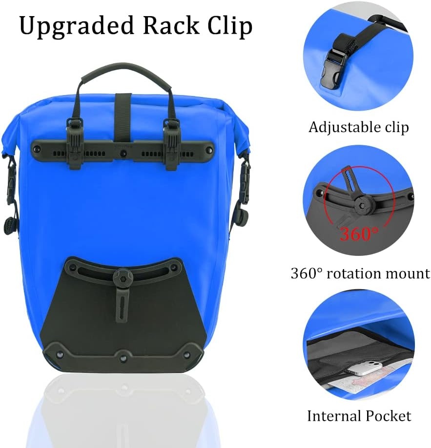 imageROCKBROS Bike Panniers Waterproof Bike Rear Rack Bag Max 30L Large Capacity Bike Rear Panniers for Cycling Traveling Commuting 2 PackBlue2