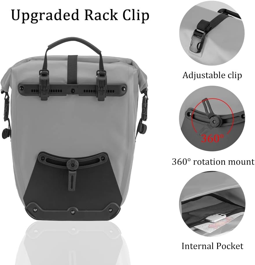 imageROCKBROS Bike Panniers Waterproof Bike Rear Rack Bag Max 30L Large Capacity Bike Rear Panniers for Cycling Traveling Commuting 2 PackGrey1
