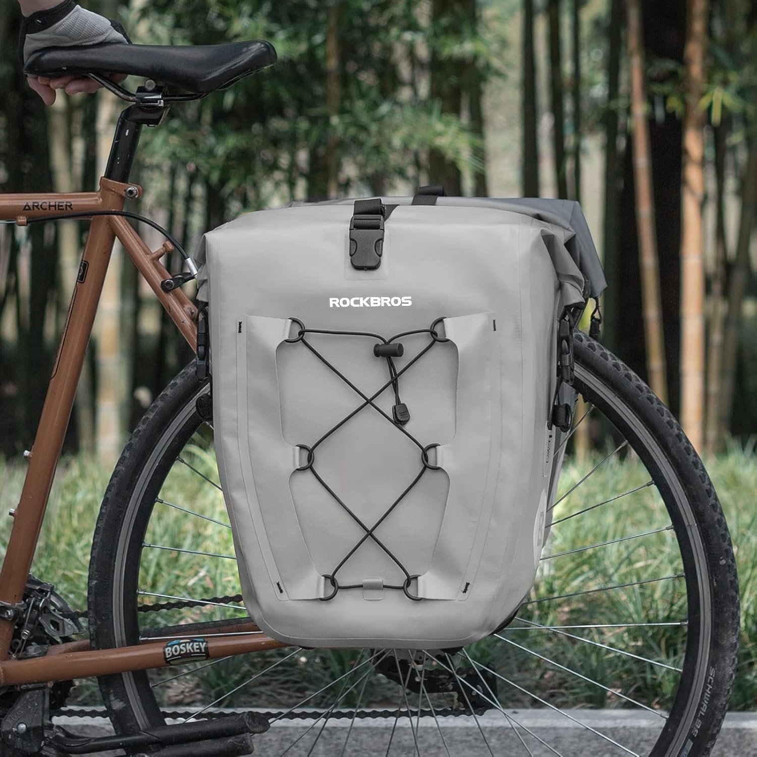 imageROCKBROS Bike Panniers Waterproof Bike Rear Rack Bag Max 30L Large Capacity Bike Rear Panniers for Cycling Traveling Commuting 2 PackGrey1