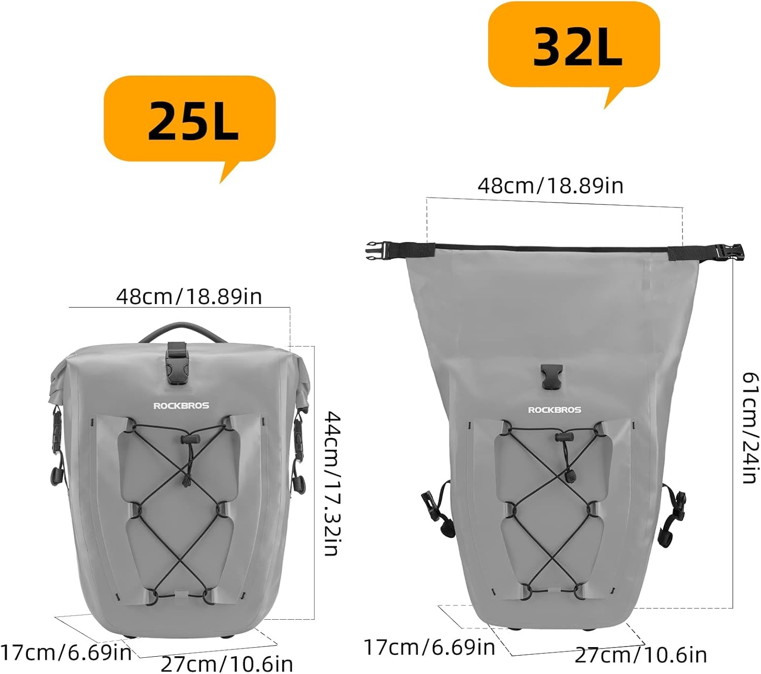imageROCKBROS Bike Panniers Waterproof Bike Rear Rack Bag Max 30L Large Capacity Bike Rear Panniers for Cycling Traveling Commuting 2 PackGrey1