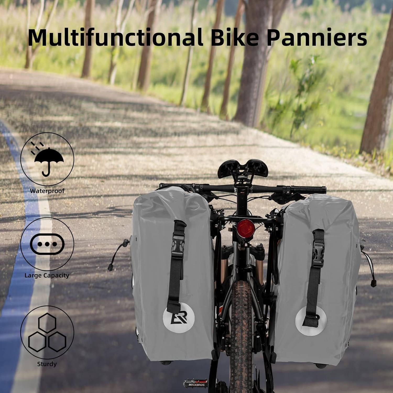 imageROCKBROS Bike Panniers Waterproof Bike Rear Rack Bag Max 30L Large Capacity Bike Rear Panniers for Cycling Traveling Commuting 2 PackGrey2
