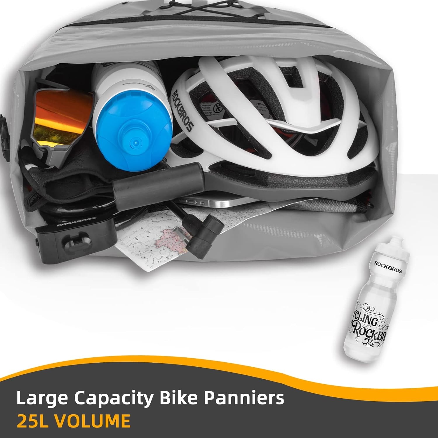 imageROCKBROS Bike Panniers Waterproof Bike Rear Rack Bag Max 30L Large Capacity Bike Rear Panniers for Cycling Traveling Commuting 2 PackGrey2