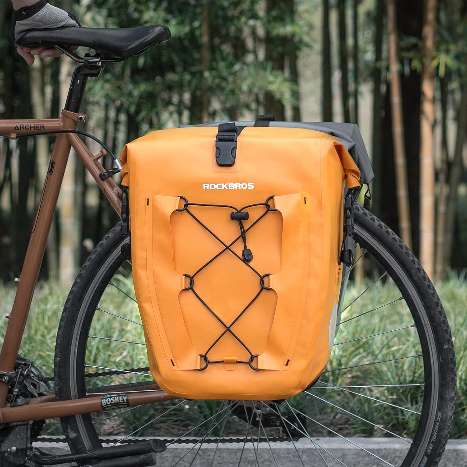 imageROCKBROS Bike Panniers Waterproof Bike Rear Rack Bag Max 30L Large Capacity Bike Rear Panniers for Cycling Traveling Commuting 2 PackOrange1