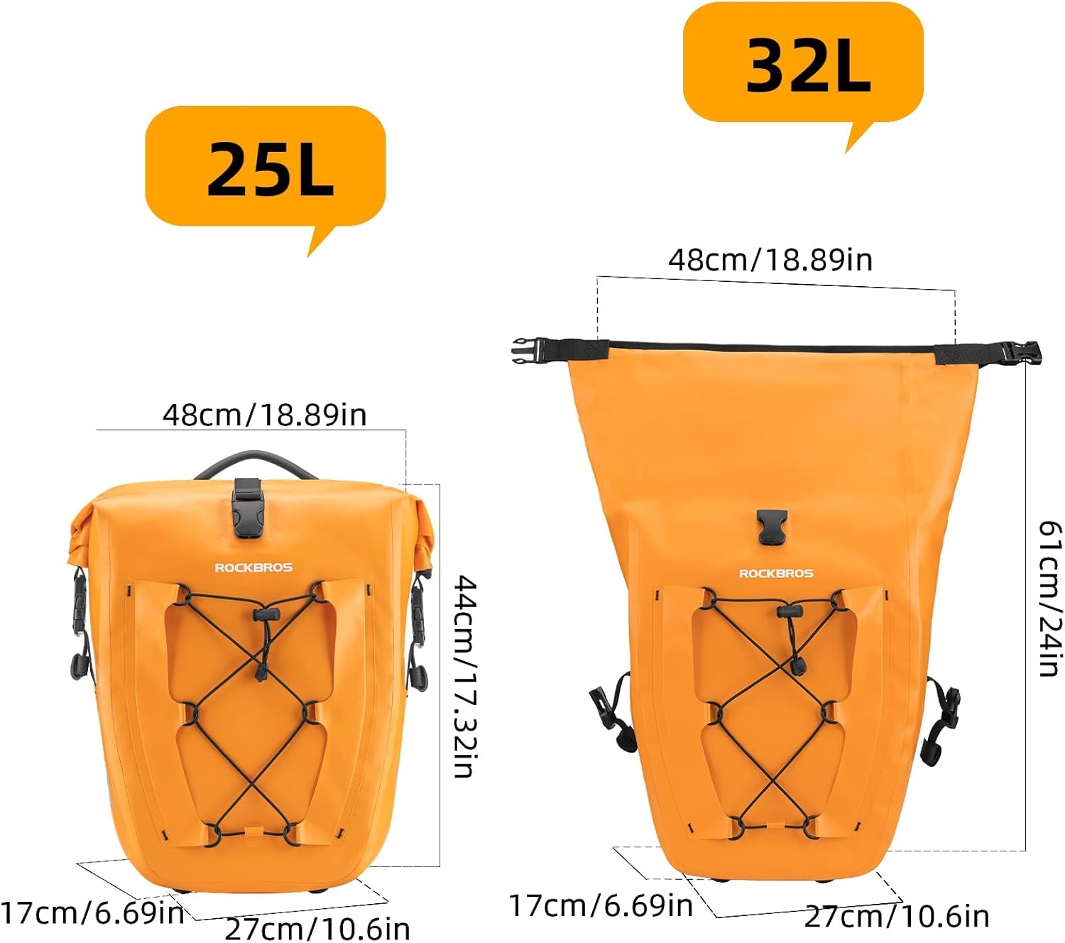 imageROCKBROS Bike Panniers Waterproof Bike Rear Rack Bag Max 30L Large Capacity Bike Rear Panniers for Cycling Traveling Commuting 2 PackOrange1