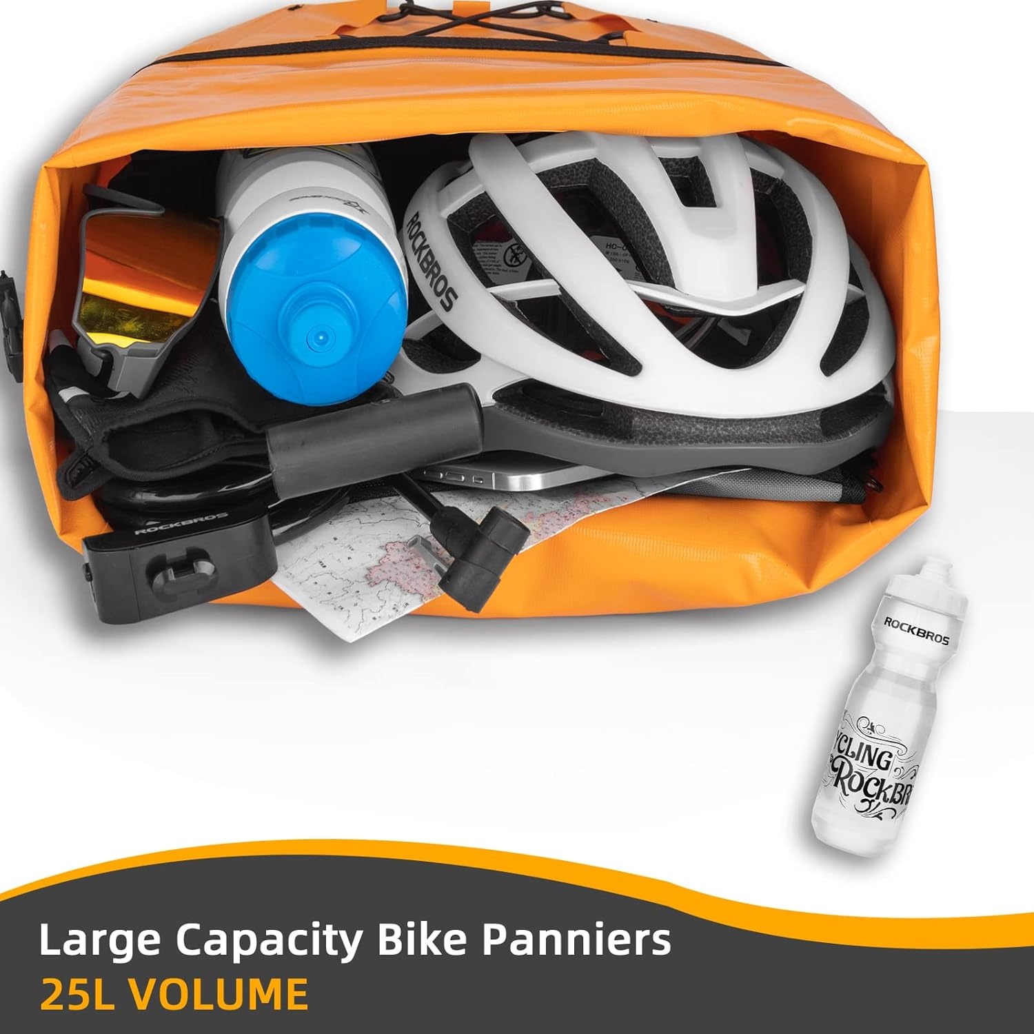 imageROCKBROS Bike Panniers Waterproof Bike Rear Rack Bag Max 30L Large Capacity Bike Rear Panniers for Cycling Traveling Commuting 2 PackOrange1