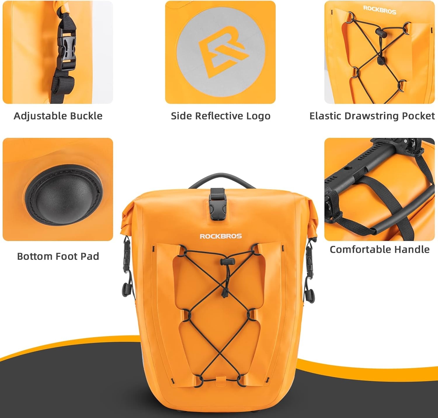 imageROCKBROS Bike Panniers Waterproof Bike Rear Rack Bag Max 30L Large Capacity Bike Rear Panniers for Cycling Traveling Commuting 2 PackOrange2
