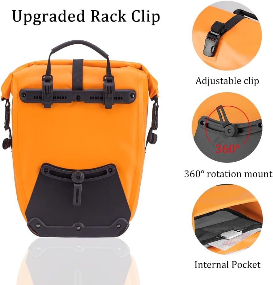imageROCKBROS Bike Panniers Waterproof Bike Rear Rack Bag Max 30L Large Capacity Bike Rear Panniers for Cycling Traveling Commuting 2 PackOrange2