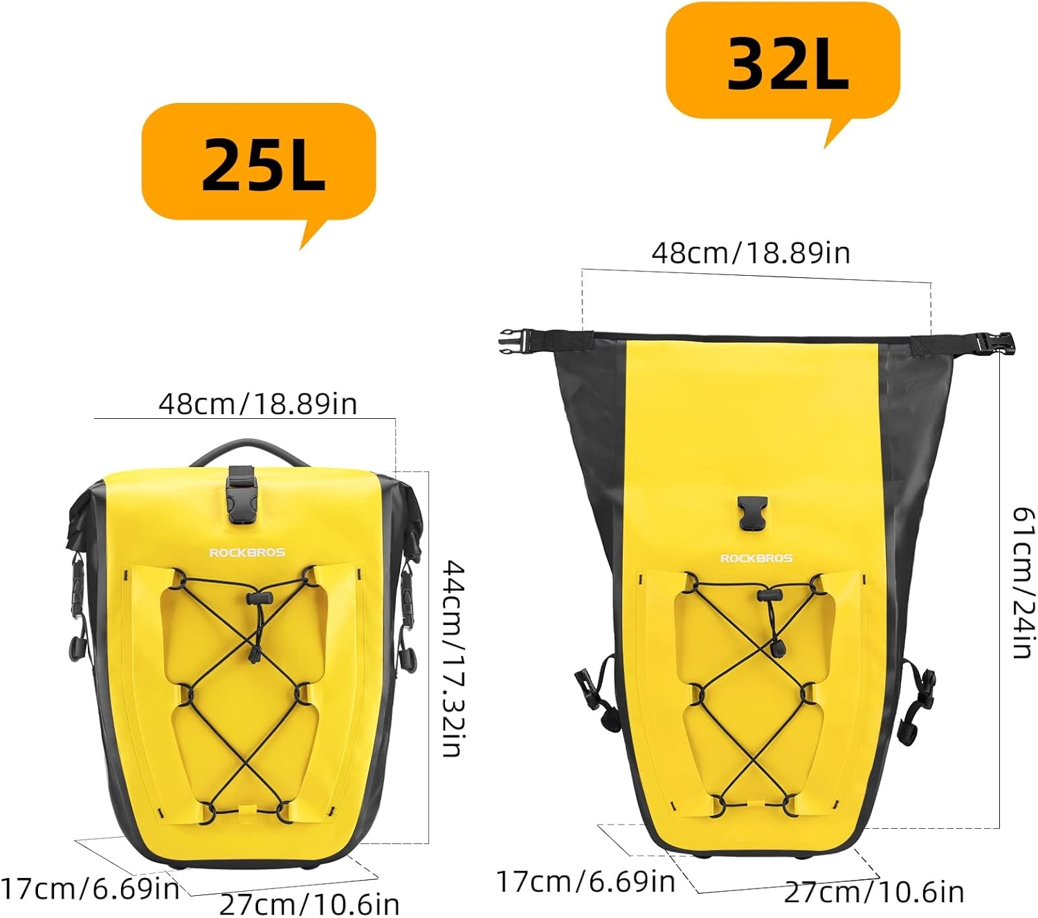 imageROCKBROS Bike Panniers Waterproof Bike Rear Rack Bag Max 30L Large Capacity Bike Rear Panniers for Cycling Traveling Commuting 2 PackYellow1