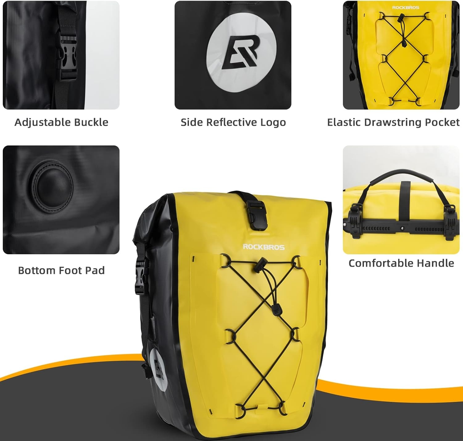 imageROCKBROS Bike Panniers Waterproof Bike Rear Rack Bag Max 30L Large Capacity Bike Rear Panniers for Cycling Traveling Commuting 2 PackYellow1