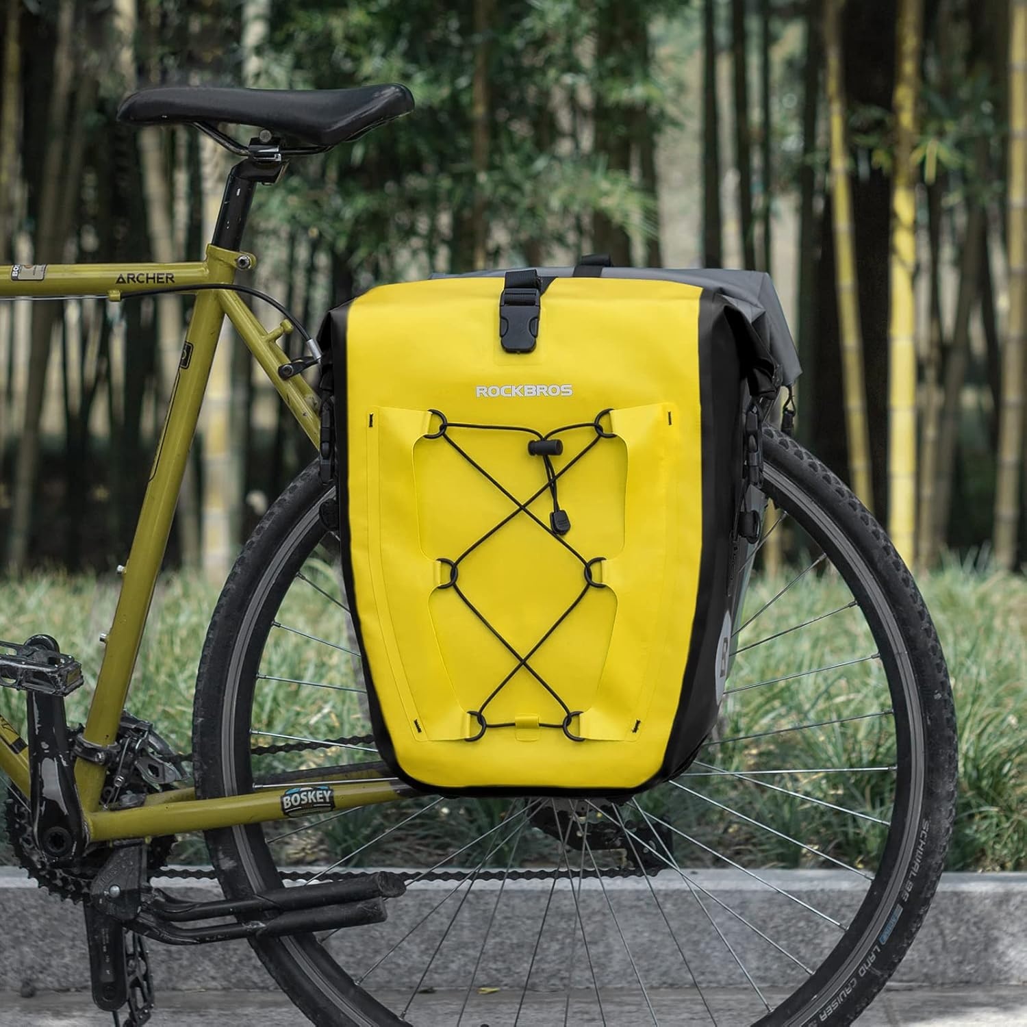 imageROCKBROS Bike Panniers Waterproof Bike Rear Rack Bag Max 30L Large Capacity Bike Rear Panniers for Cycling Traveling Commuting 2 PackYellow2