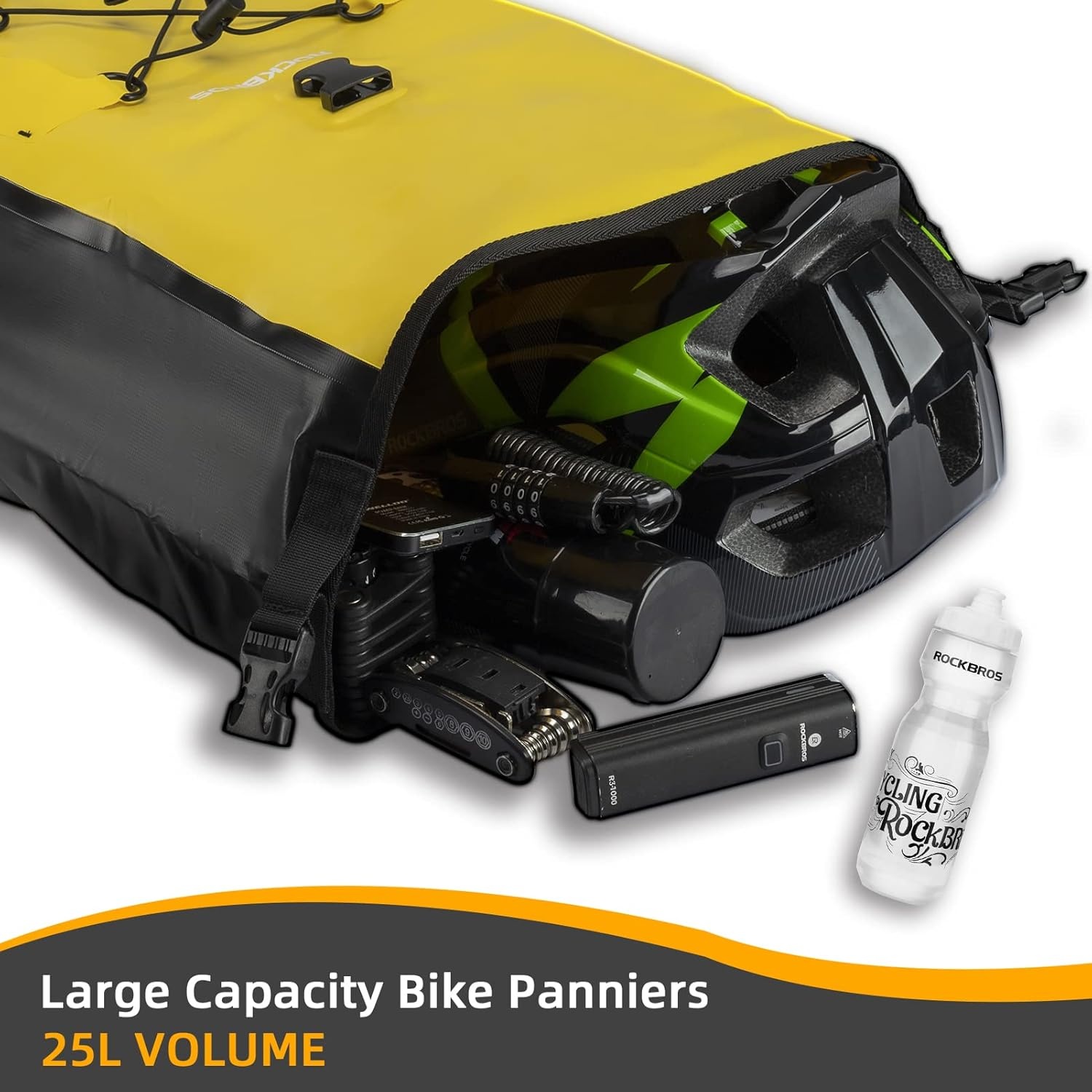 imageROCKBROS Bike Panniers Waterproof Bike Rear Rack Bag Max 30L Large Capacity Bike Rear Panniers for Cycling Traveling Commuting 2 PackYellow2