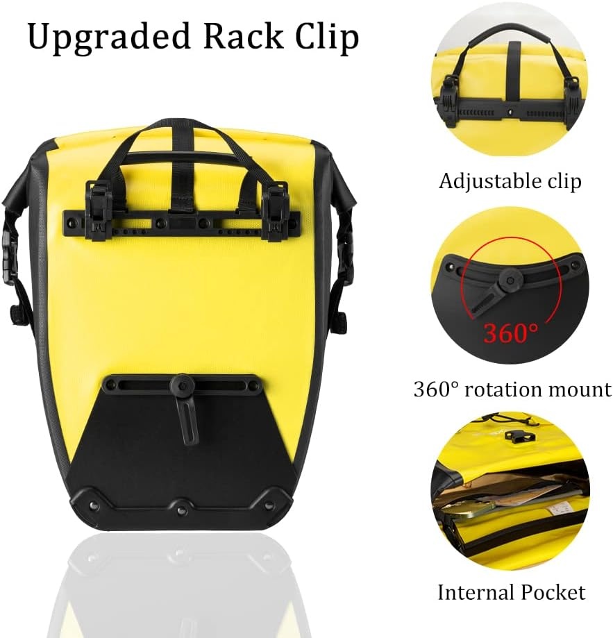 imageROCKBROS Bike Panniers Waterproof Bike Rear Rack Bag Max 30L Large Capacity Bike Rear Panniers for Cycling Traveling Commuting 2 PackYellow2