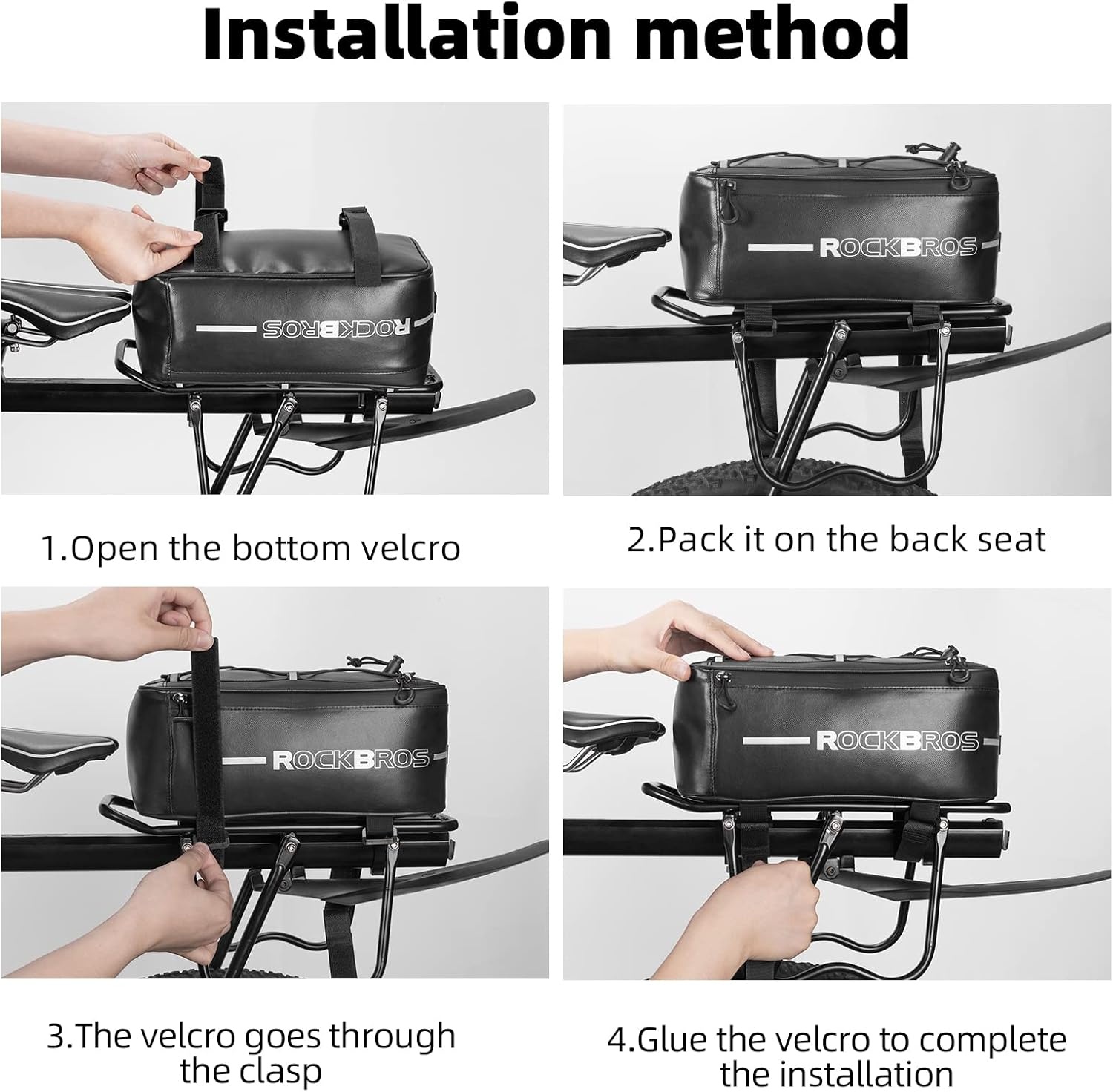 imageROCKBROS Bike Rack Bag Bike Trunk Bag Rear Bike Rack Bag for Travel with Rain Cover amp Reflective Stripes 6LBlack6L