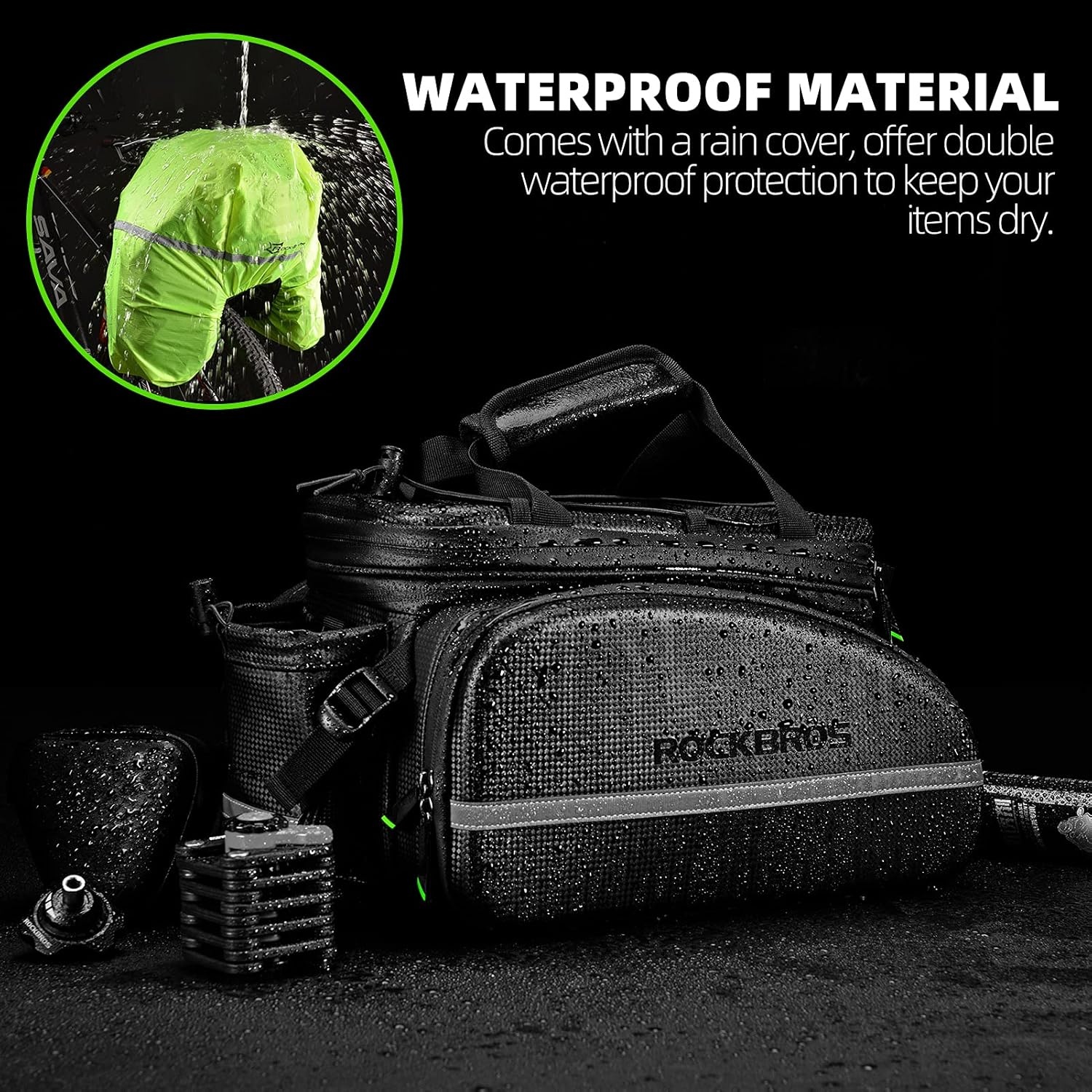imageROCKBROS Bike Rack Bag Trunk Waterproof Carbon Leather Bicycle Rear Seat Cargo Pack Pannier HandbagBlack