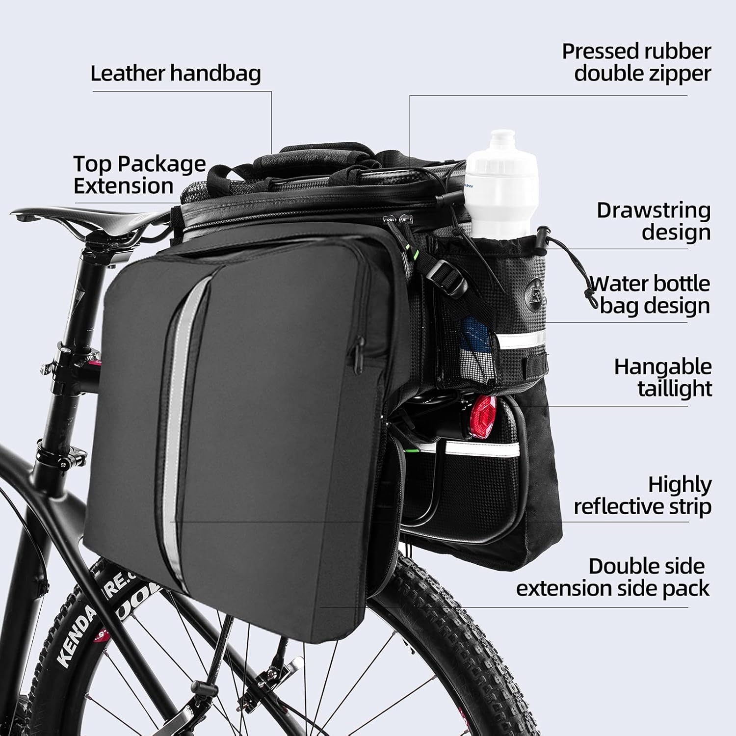imageROCKBROS Bike Rack Bag Trunk Waterproof Carbon Leather Bicycle Rear Seat Cargo Pack Pannier HandbagBlack