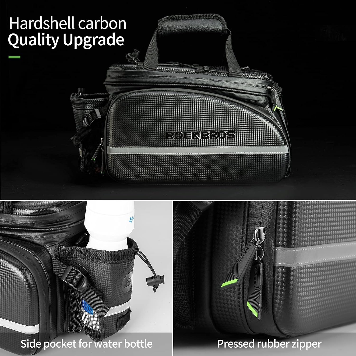 imageROCKBROS Bike Rack Bag Trunk Waterproof Carbon Leather Bicycle Rear Seat Cargo Pack Pannier HandbagBlack