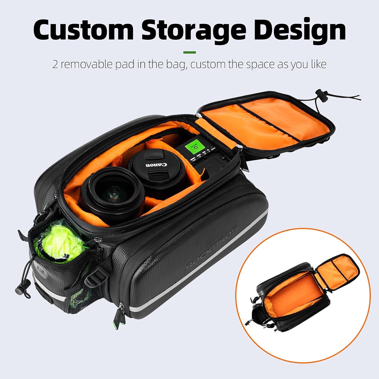 imageROCKBROS Bike Rack Bag Trunk Waterproof Carbon Leather Bicycle Rear Seat Cargo Pack Pannier HandbagBlack