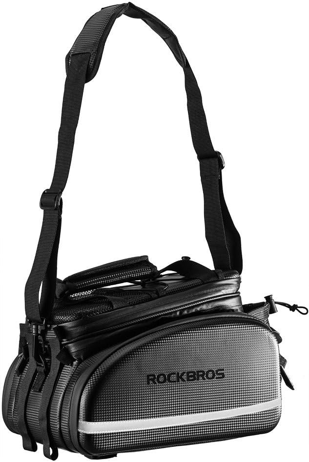 imageROCKBROS Bike Rack Bag Trunk Waterproof Carbon Leather Bicycle Rear Seat Cargo Pack Pannier HandbagBlack