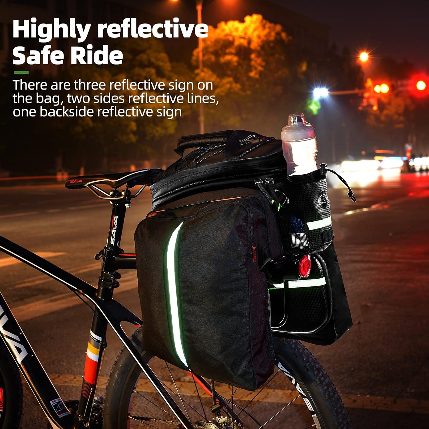 imageROCKBROS Bike Rack Bag Trunk Waterproof Carbon Leather Bicycle Rear Seat Cargo Pack Pannier HandbagBlack