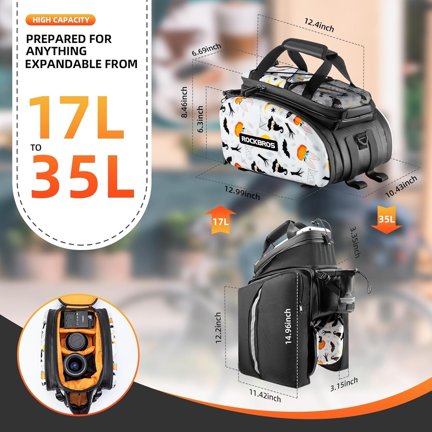 imageROCKBROS Bike Rack Bag Trunk Waterproof Carbon Leather Bicycle Rear Seat Cargo Pack Pannier HandbagWhite
