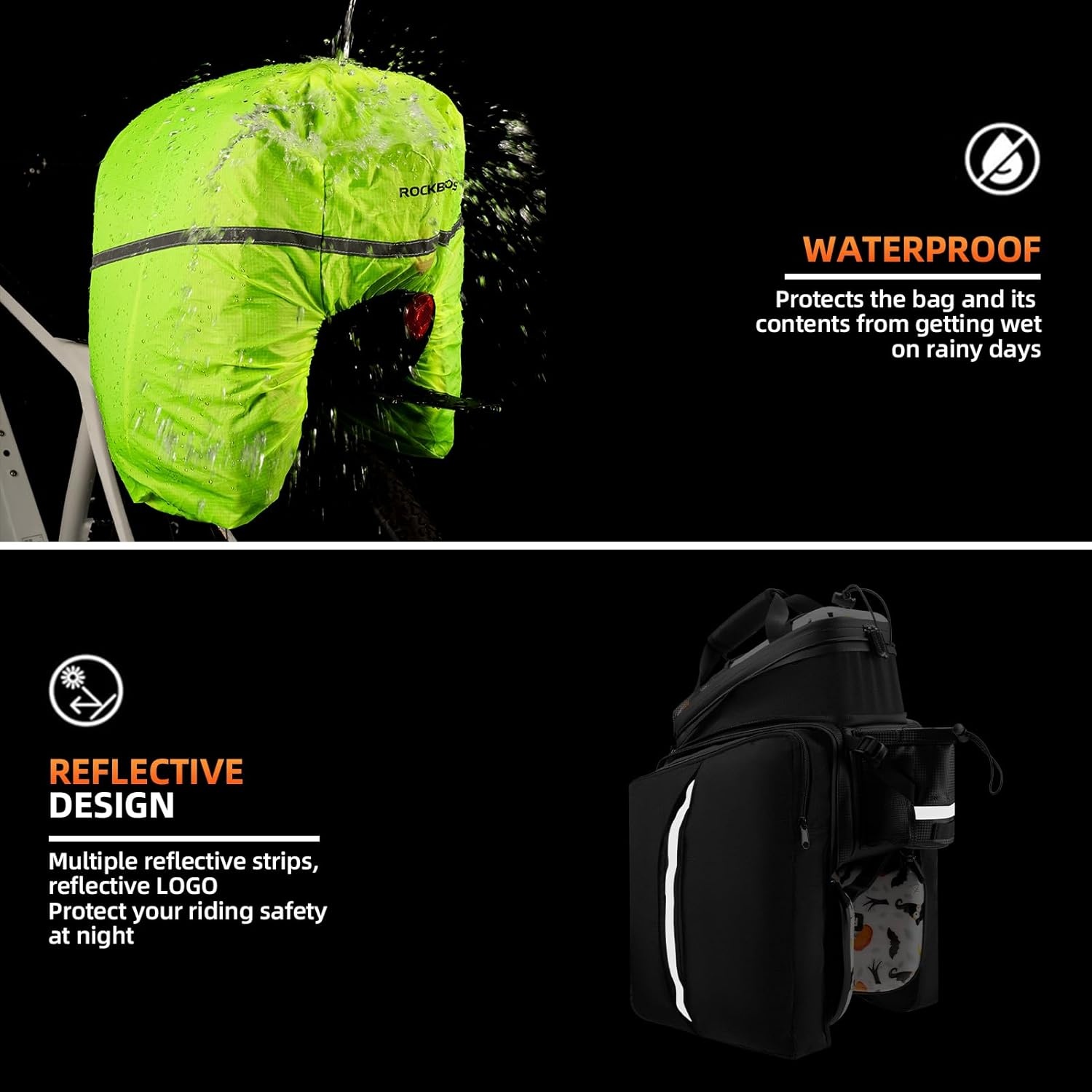 imageROCKBROS Bike Rack Bag Trunk Waterproof Carbon Leather Bicycle Rear Seat Cargo Pack Pannier HandbagWhite